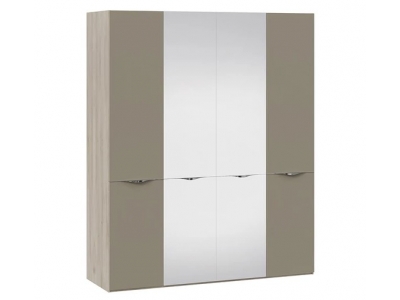 Шкаф комбинированный Глосс (ТриЯ) с 2 дверями со стеклом и 2 зеркальными дверями Баттл Рок, Стекло Мокко матовый (М)